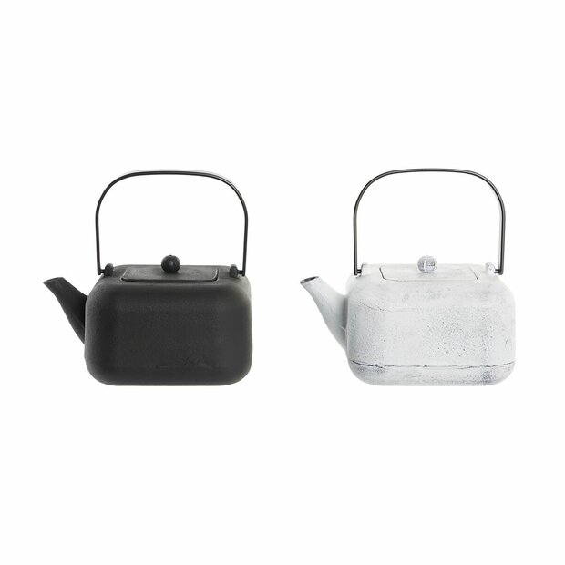 Theepot DKD Home Decor Zwart Roestvrij staal Wit 1,2 L (2 Stuks) 1