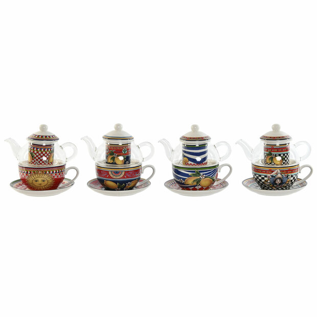 Theepot Home ESPRIT Geel Rood Kristal Porselein 1 L (4 Stuks) 1
