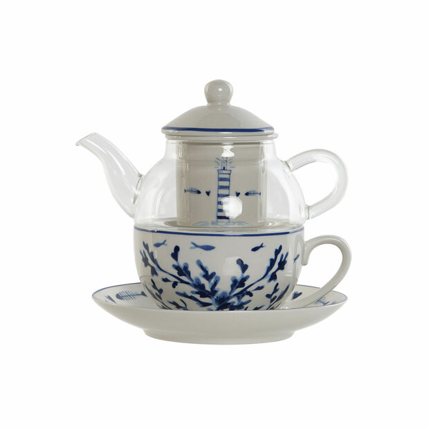 Theepot Home ESPRIT Blauw Wit Kristal Porselein 1
