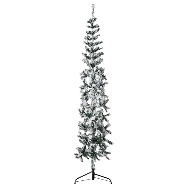 Kunstkerstboom half met sneeuw smal 210 cm 1
