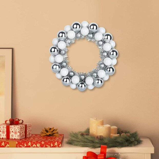 Kerstbal Kransen 2 pcs Wit en Zilver 33 x 33 x 7 cm Polystyreen 1