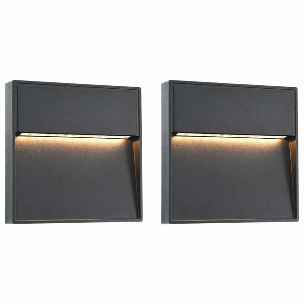 LED-buitenwandlampen 2 st 3 W vierkant zwart 1