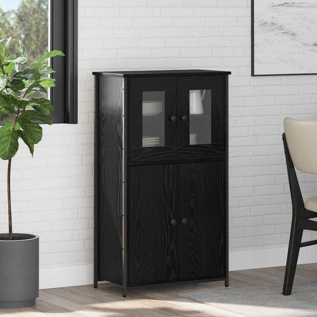 Highboard Zwart Eiken 62 x 32 x 106,5 cm Bewerkt hout 1