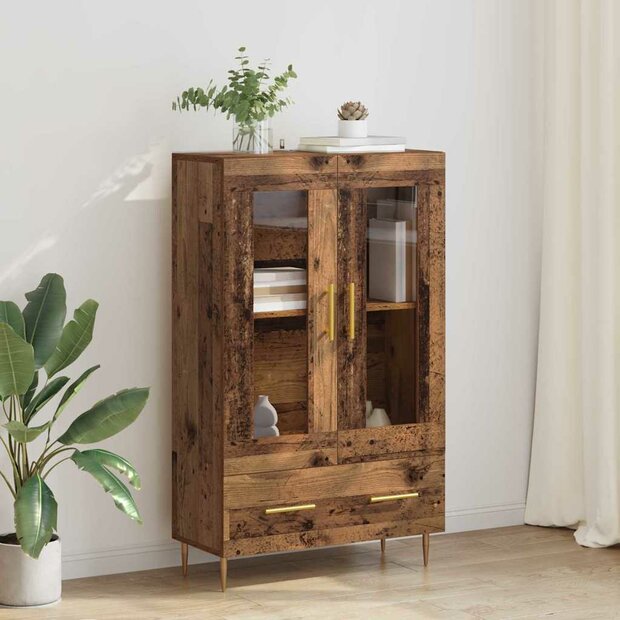Highboard Oud Hout 69,5 x 31 x 115 cm Geengineerd Hout en Glas 1
