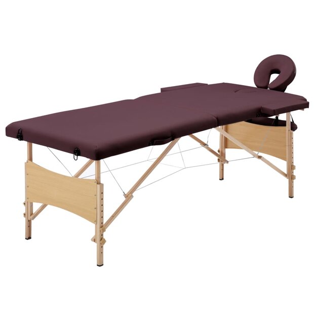 Massagetafel inklapbaar 2 zones hout wijnpaars 1