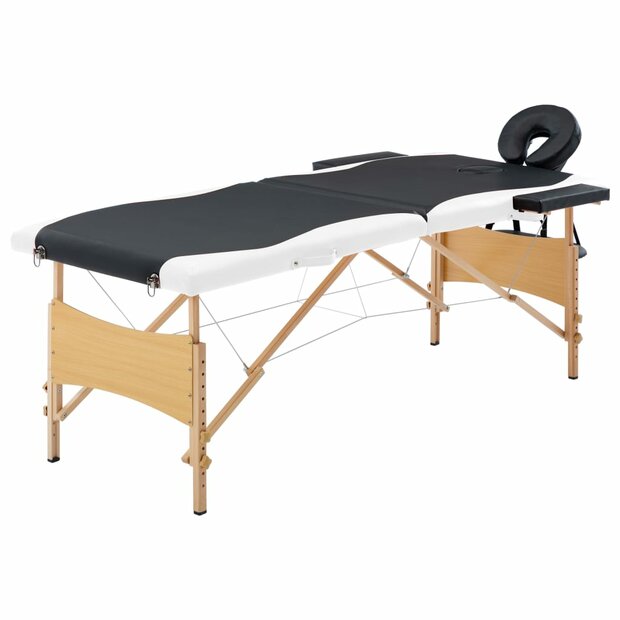 Massagetafel inklapbaar 2 zones hout zwart en wit 1
