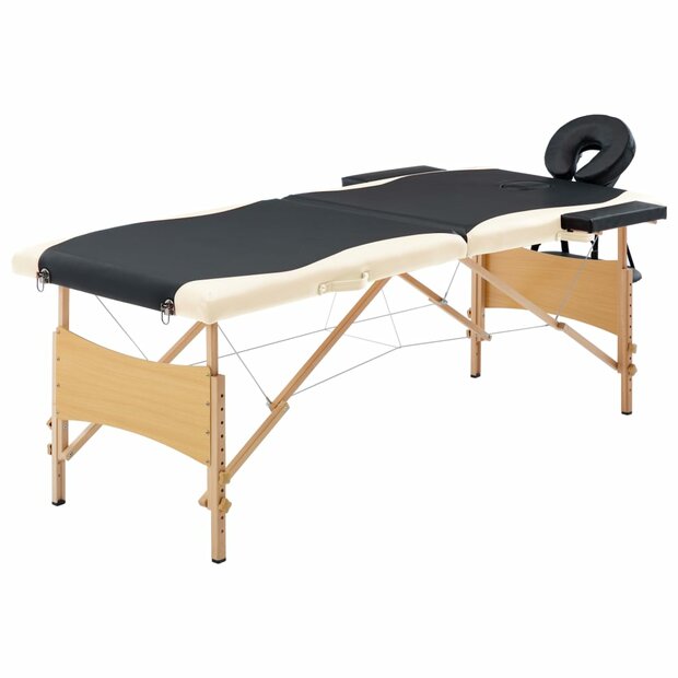 Massagetafel inklapbaar 2 zones hout zwart en beige 1