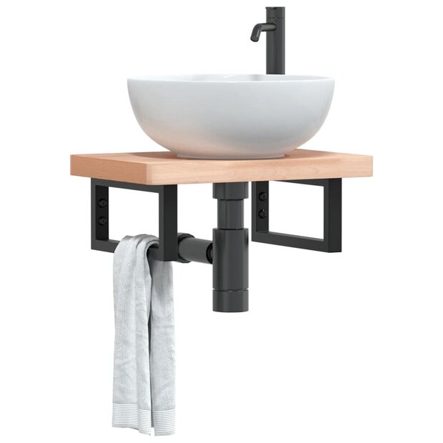 Badkamer wandschap staal en massief beukenhout 1