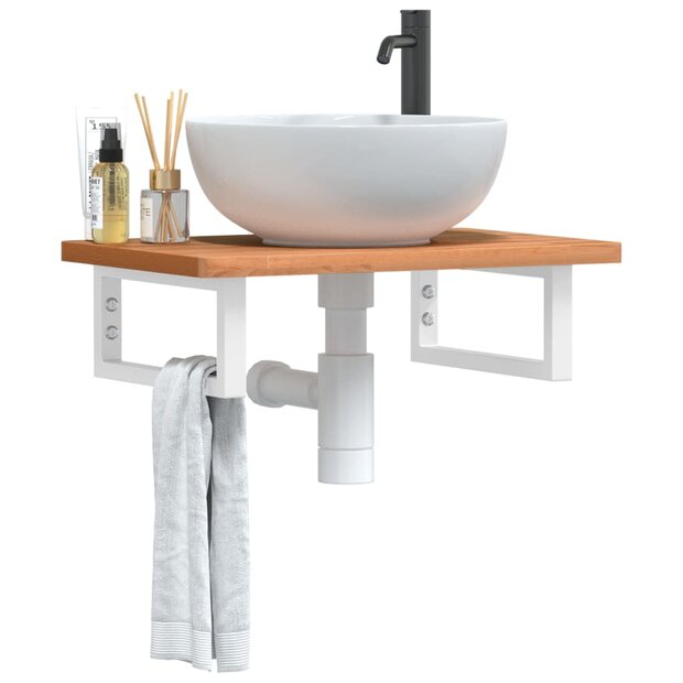 Badkamer wandschap staal en massief beukenhout 1