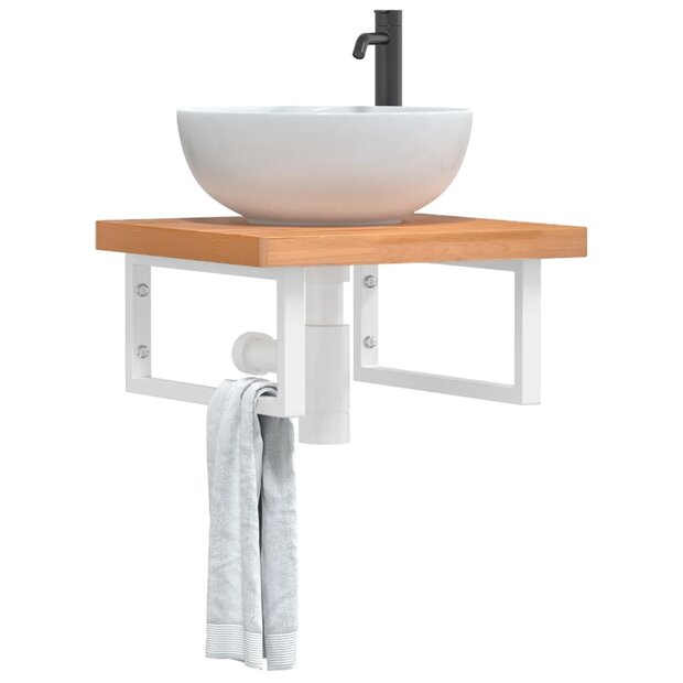 Badkamer wandschap staal en massief beukenhout 1