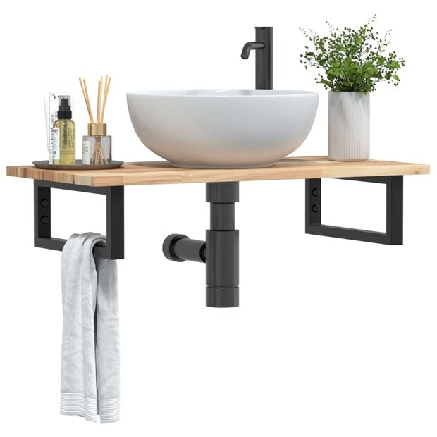 Badkamer wandschap staal en massief acaciahout 1