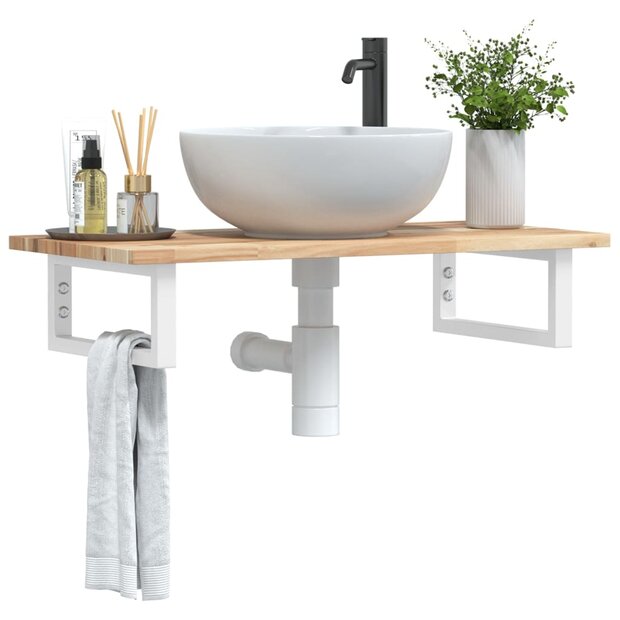 Badkamer wandschap staal en massief acaciahout 1