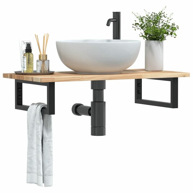 Badkamer wandschap staal en massief acaciahout 1