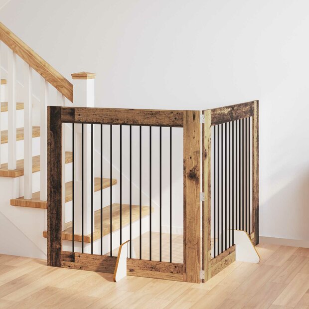 Hondenhekje met standaards 2 pcs Oud hout 100 x 100 cm 1