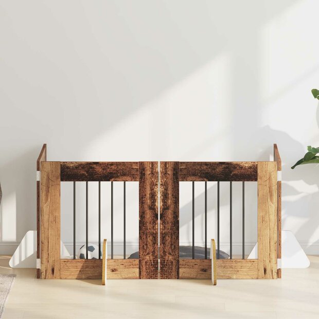 Hondenhekje met standaards 4 pcs Oud hout 60 x 60 cm 1