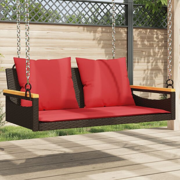 Schommelbank met kussens 109x62x40 cm poly rattan bruin 1