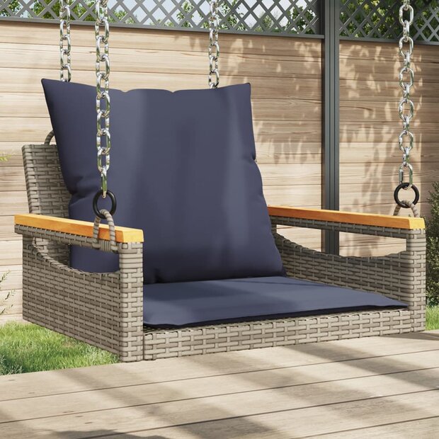 Schommelbank met kussens 63x62x40 cm poly rattan grijs 1