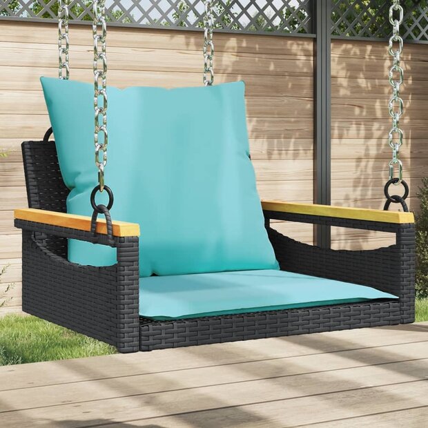 Schommelbank met kussens 63x62x40 cm poly rattan zwart 1