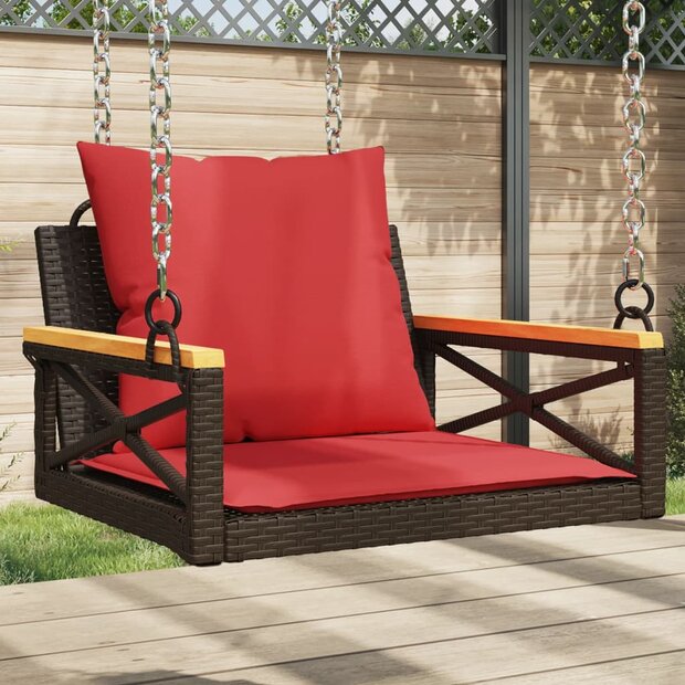 Schommelbank met kussens 63x62x40 cm poly rattan bruin 1