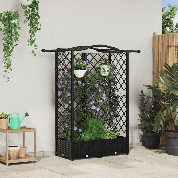 Verhoogde tuinbak met Trellis en Dak Zwart 124 x 40 x 126 cm PP 1