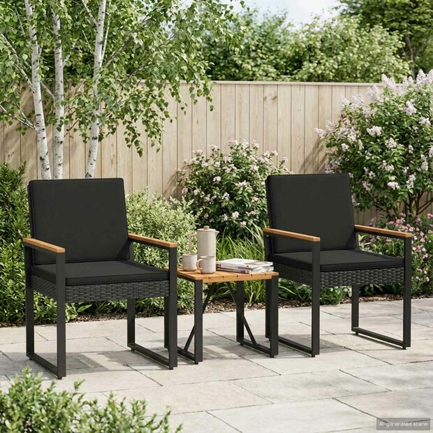 Buitenmeubelset met kussen 3 pcs Zwart poly rattan 1