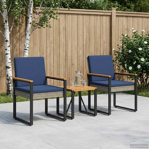 Buitenmeubelset 3 pcs Grijs en Marineblauw poly rattan 1