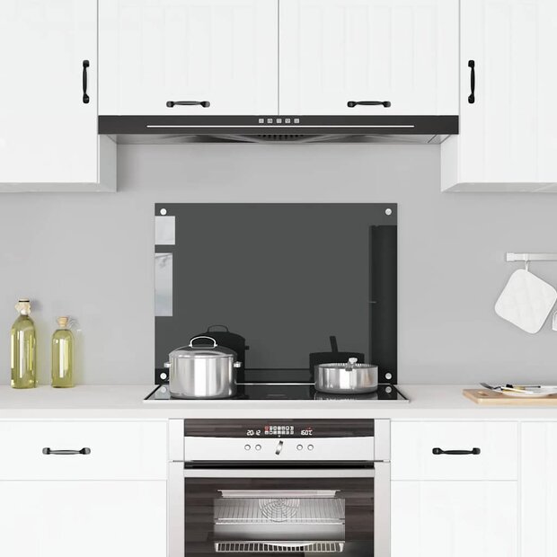 Spatscherm keuken 80x60 cm gehard glas zwart 1