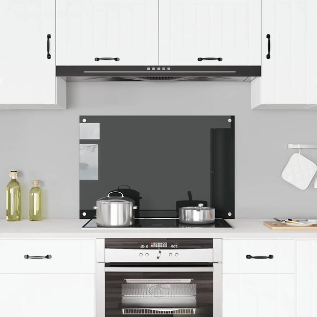 Spatscherm keuken 90x60 cm gehard glas zwart 1