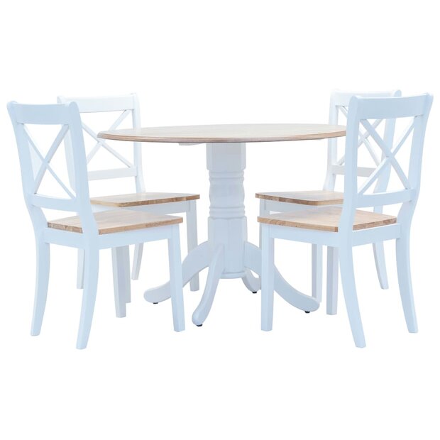 5-delige Eethoek massief rubberwood wit en bruin 1