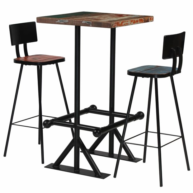 3-delige Barset massief gerecycled hout meerkleurig 1