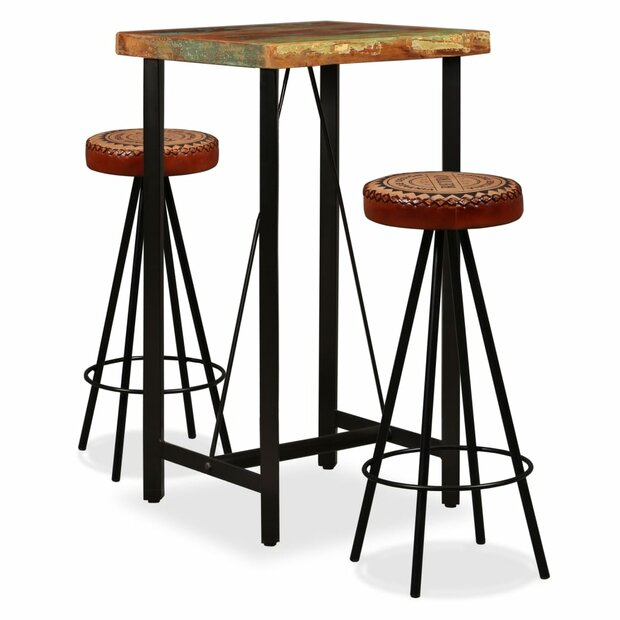 Barset massief gerecycled hout, echt leer en canvas 3-delig 1