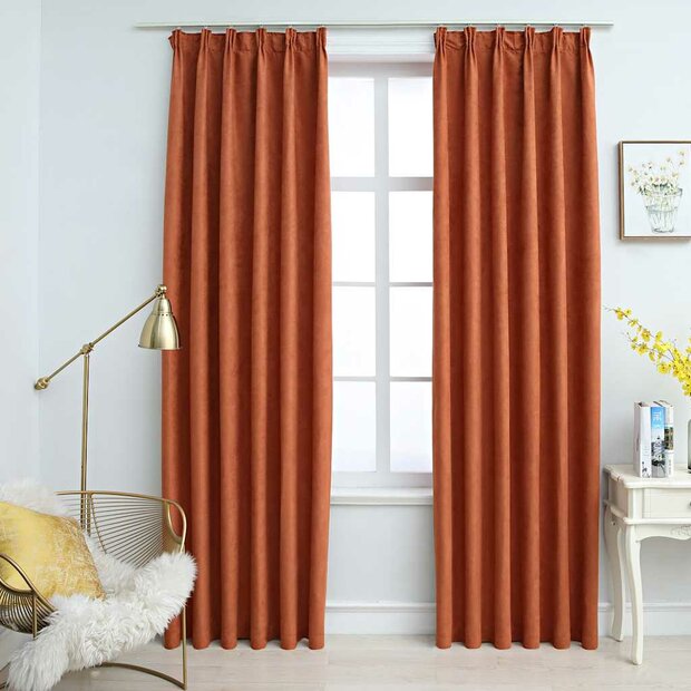 Gordijnen verduisterend met haken 2 st 140x175 cm roestkleurig 1