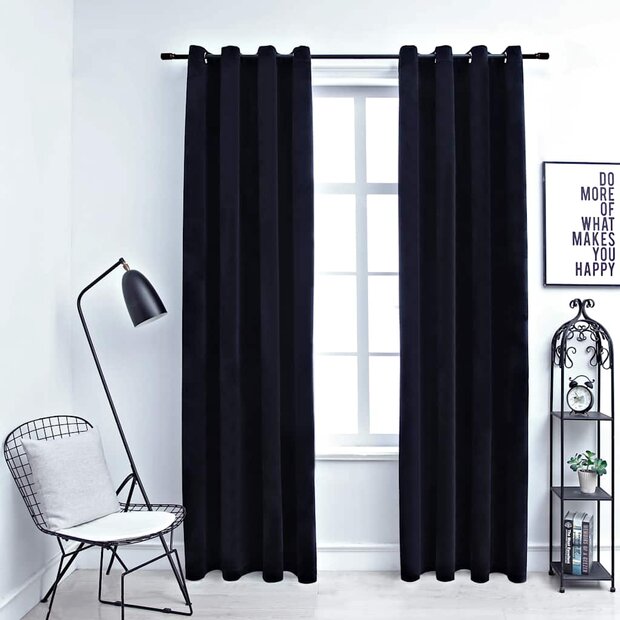 Gordijn verduisterend met ringen 2 st 140x225 cm fluweel zwart 1