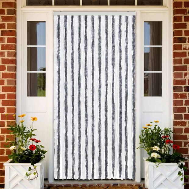 Vliegengordijn 100x220 cm chenille grijs en wit 1