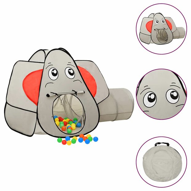 Kinderspeeltent met 250 ballen olifant 174x86x101 cm grijs 1