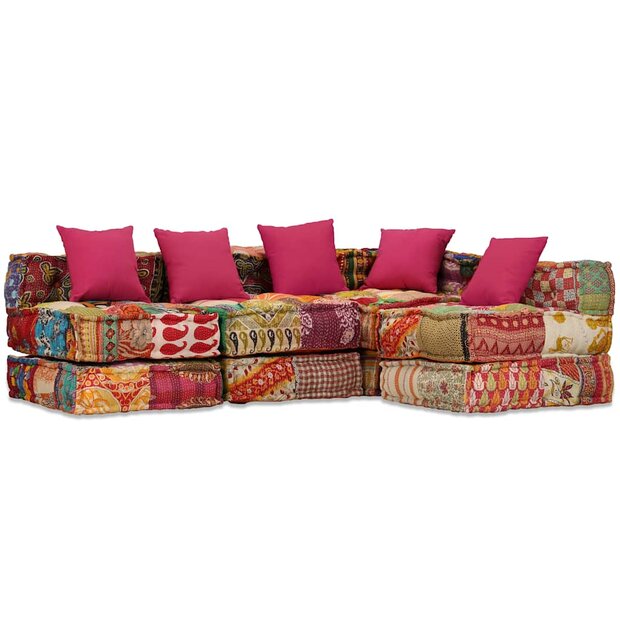 Poef vierzits modulair stof patchwork 1