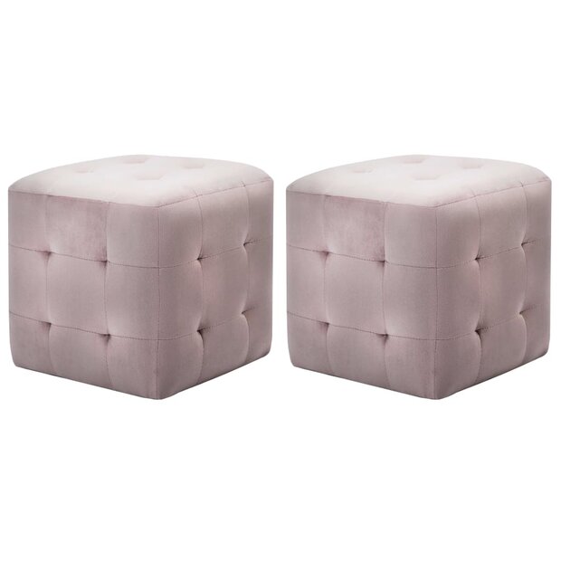 Poef 2 st 30x30x30 cm fluweel roze 1