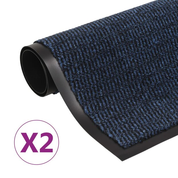 Droogloopmatten 2 st rechthoekig getuft 90x150 cm blauw 1