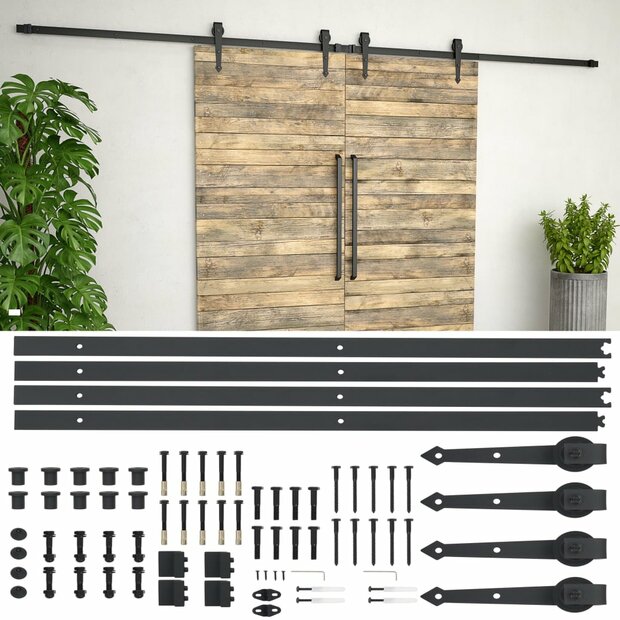 Onderdelenset voor schuifdeur 2x183 cm staal zwart 1