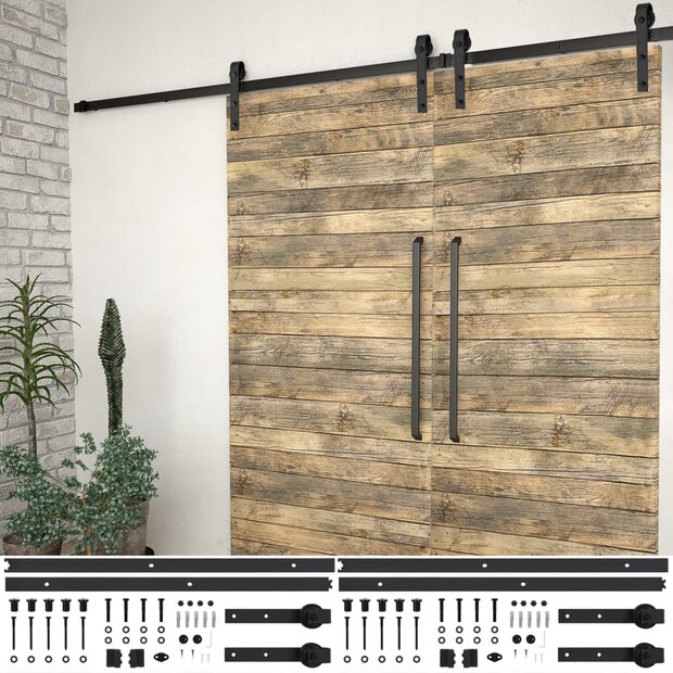 Hardwaresets voor schuifdeuren 2 st 183 cm staal zwart 1