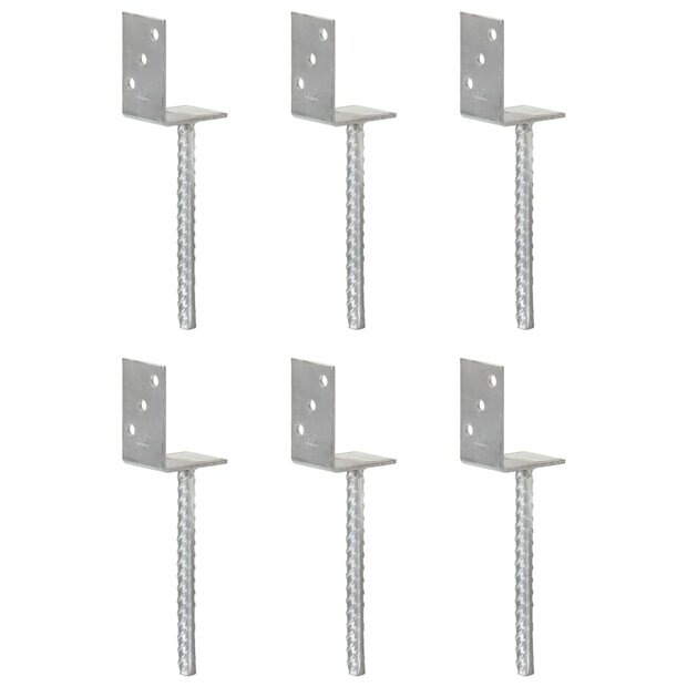 Grondankers 6 st 8x6x30 cm gegalvaniseerd staal zilverkleurig 1