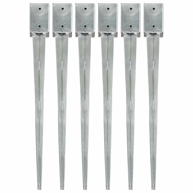 Grondpinnen 6 st 9x9x90 cm gegalvaniseerd staal zilverkleurig 1