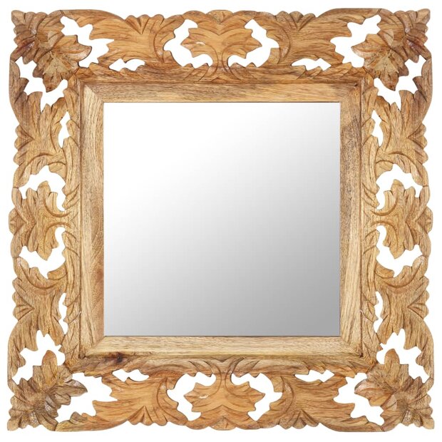 Spiegel handgesneden 50x50 cm massief mangohout bruin 1