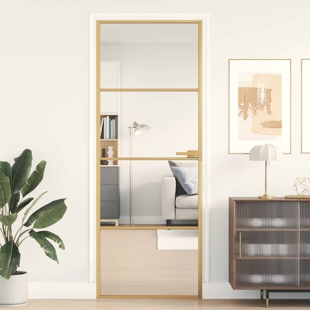 Binnendeur smal 76x201,5 cm gehard glas en aluminium goudkleur 1