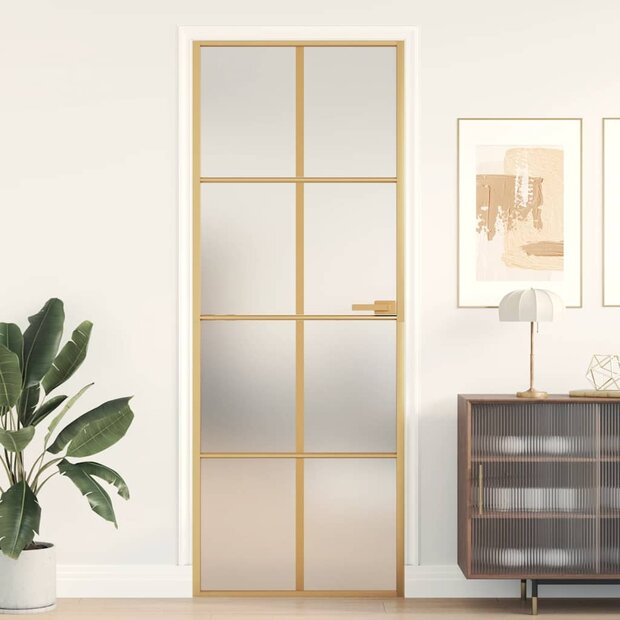 Binnendeur smal 76x201,5 cm gehard glas en aluminium goudkleur 1