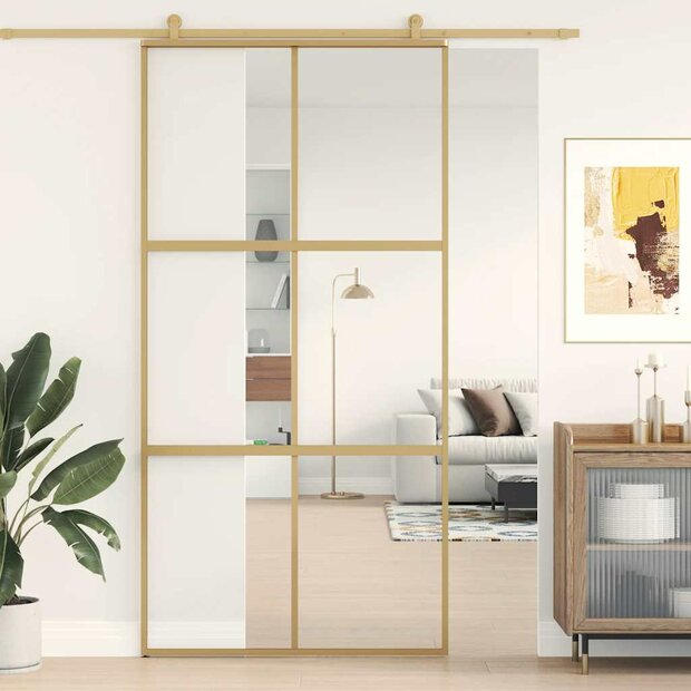 Schuifdeur 102,5x205 cm helder ESG-glas en aluminium goudkleur 1
