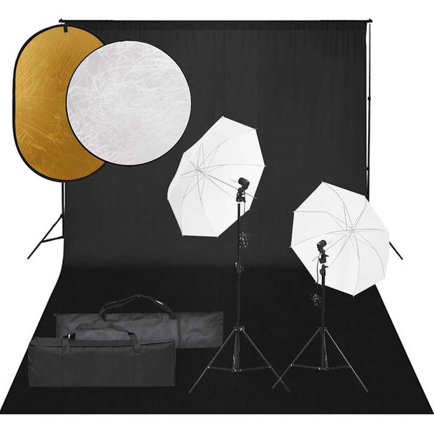 Fotostudioset met verlichtingsset, achtergrond en reflector 1