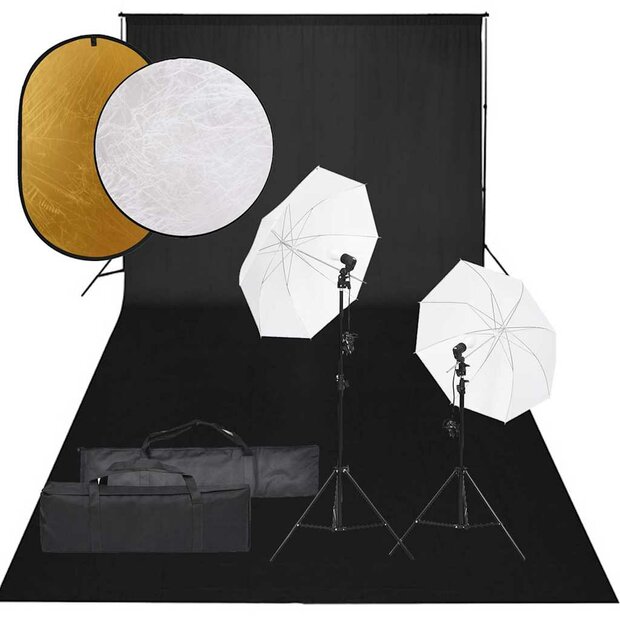 Fotostudioset met verlichtingsset, achtergrond en reflector 1