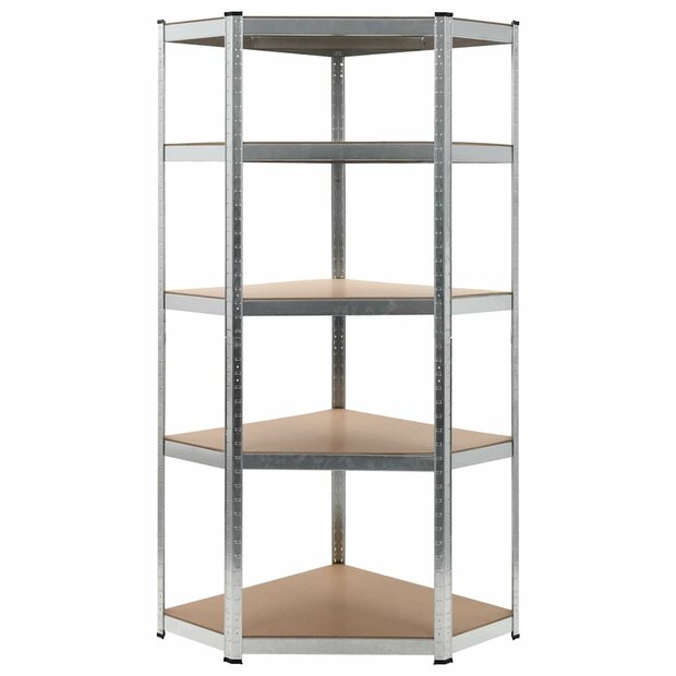 Hoekrek 5-laags staal en bewerkt hout zilverkleurig 1