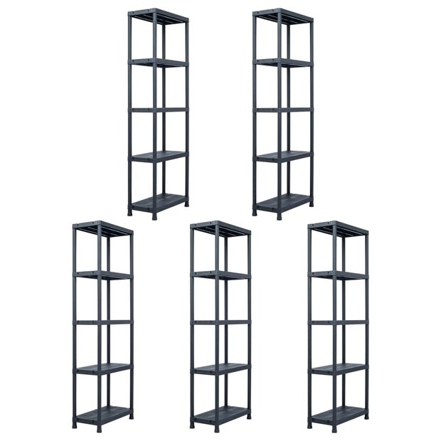 Opbergrekken 5 st 125 kg 60x30x180 cm kunststof zwart 1